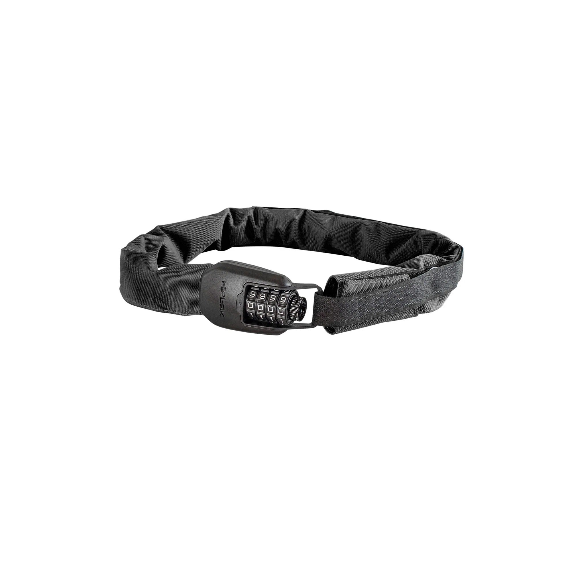 A black padded waist bicycle lock with a combination lock mechanism, shown against a plain white background.
