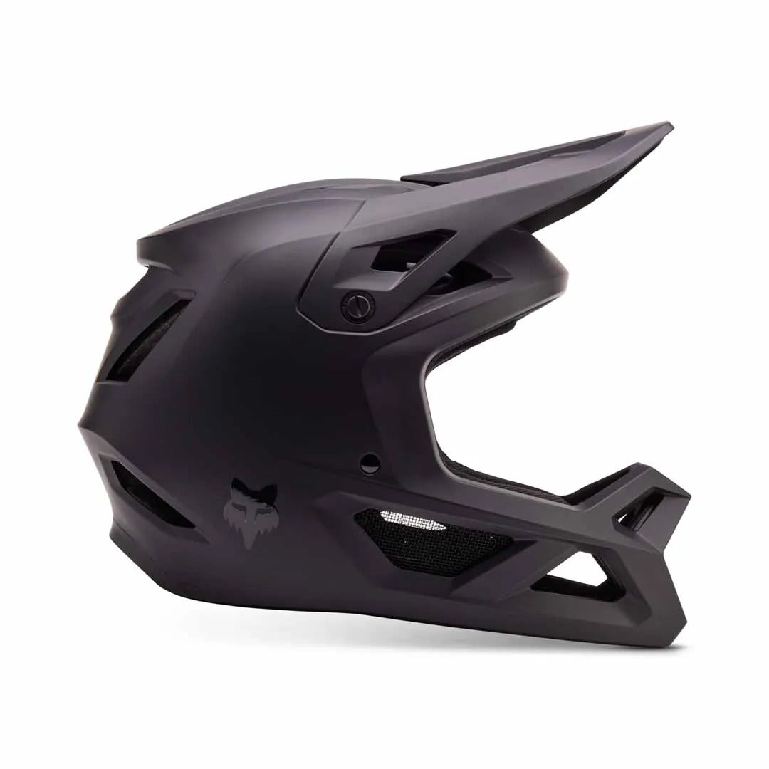 Black full-face helmet on a white background
