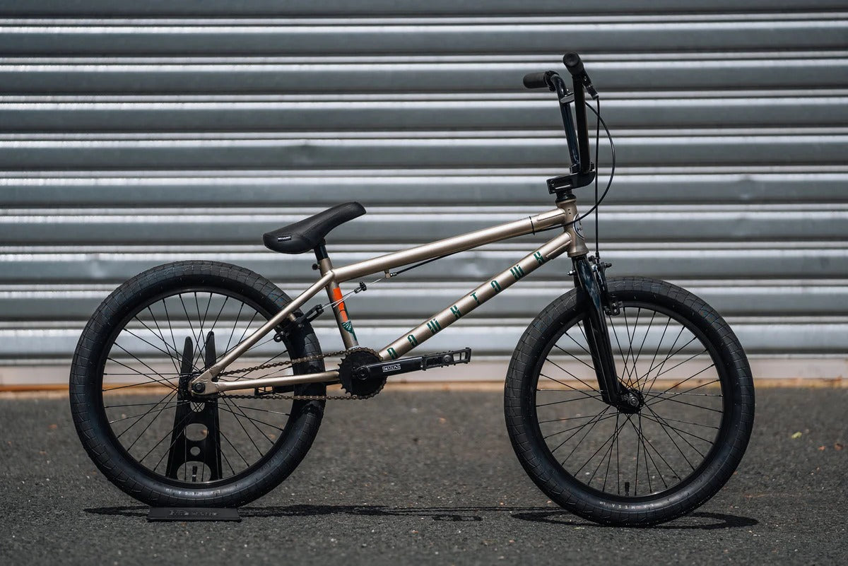 Downtown Granite BMX bike on a concrete surface with a metal shutter background