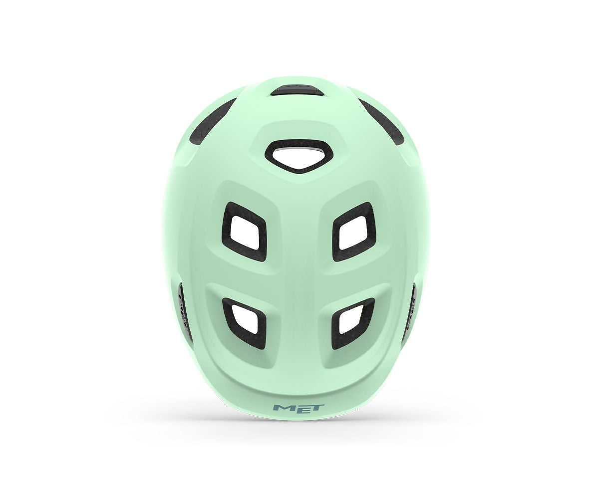 Mint green kids' helmet on a white background