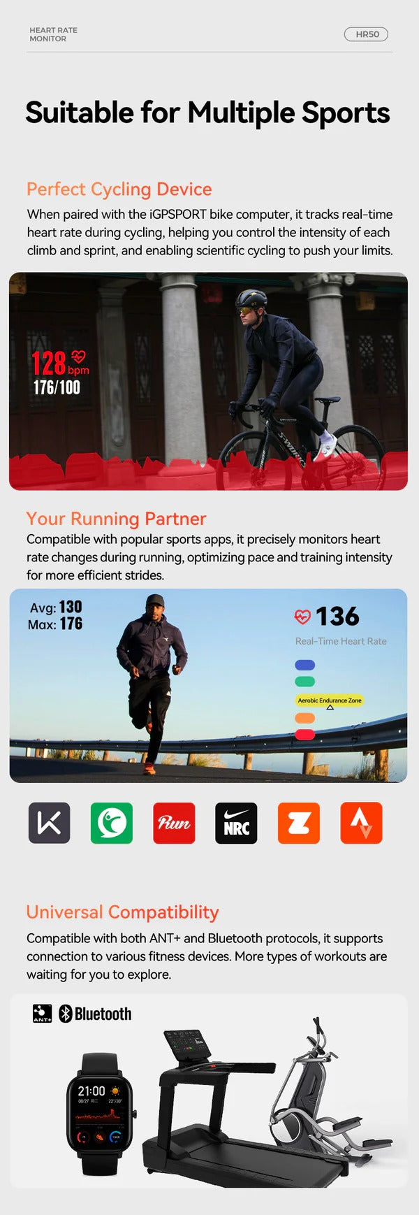 Cycling and running device with compatibility features on a white background