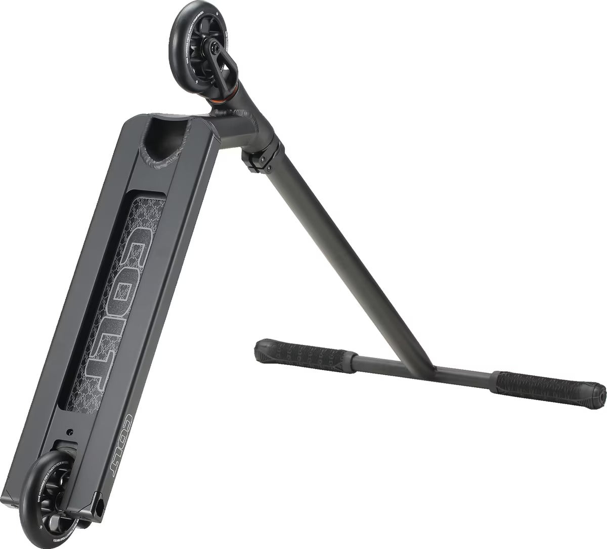 Black Envy Colt Scooter flipped upside down on a white background