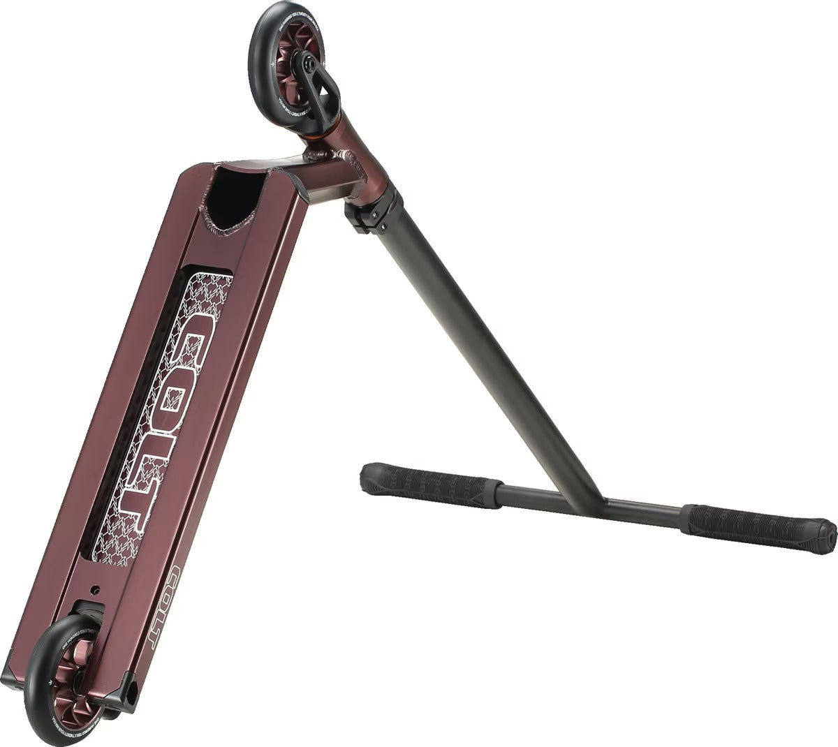 Bronze Envy Colt Scooter flipped upside down on a white background