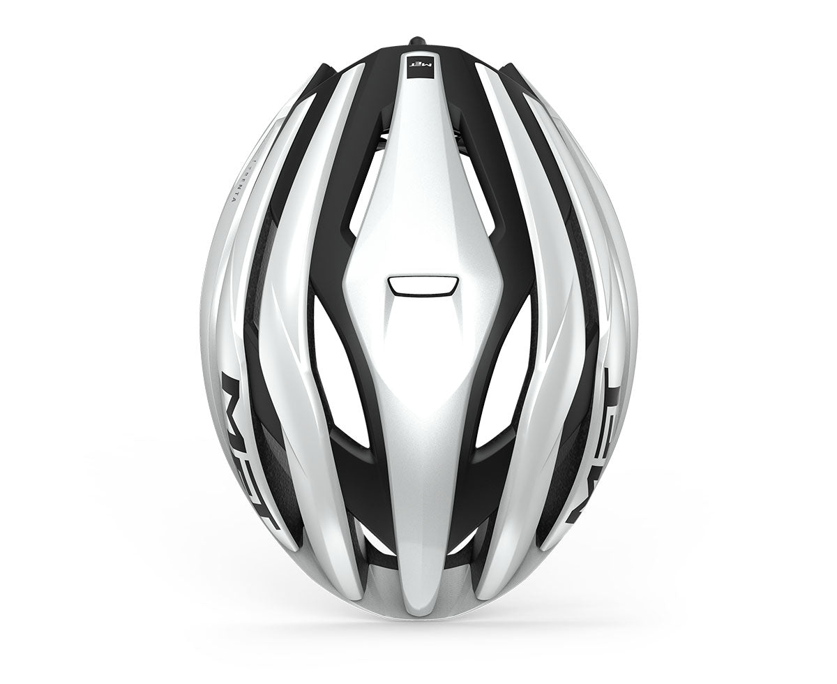 A picture of the top of the white Met Trenta Road Bike Helmet