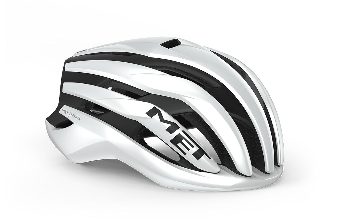 A picture of the side of the white Met Trenta Road Bike Helmet