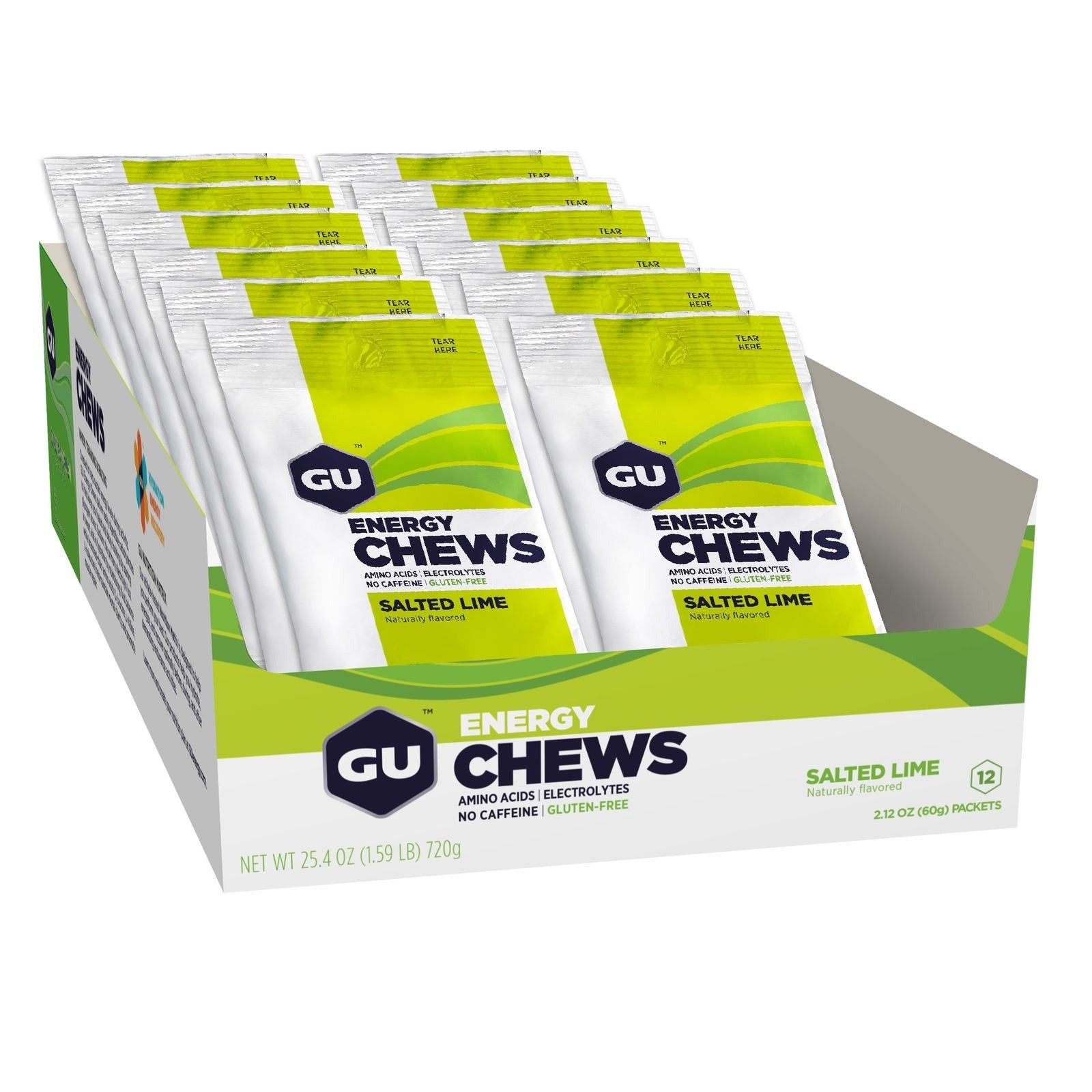 A picture of a box of the salted lime Gu Energy Chews 60g