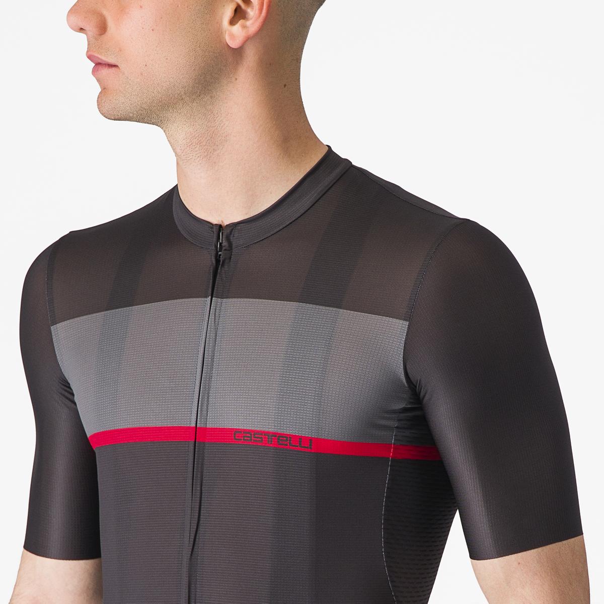Cycling jersey with red stripe on a white background