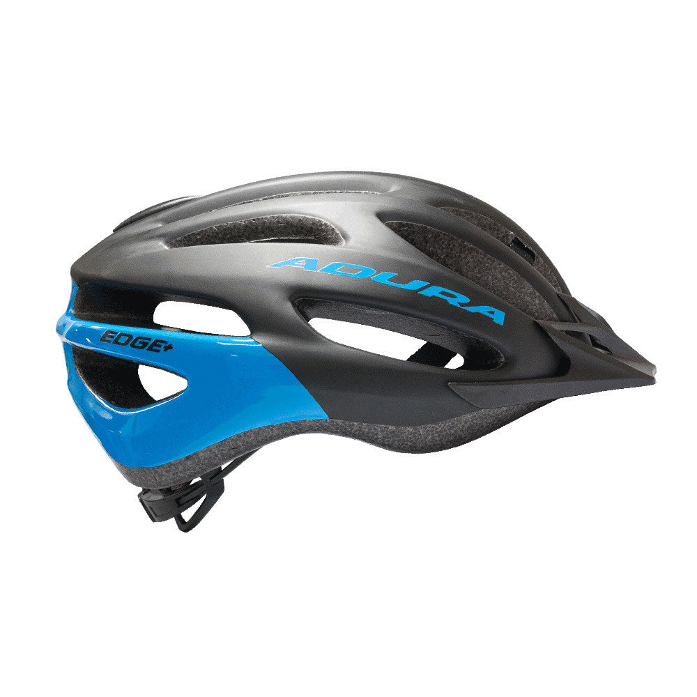Blue Black Adura Edge+ Bicycle Helmet on a white background