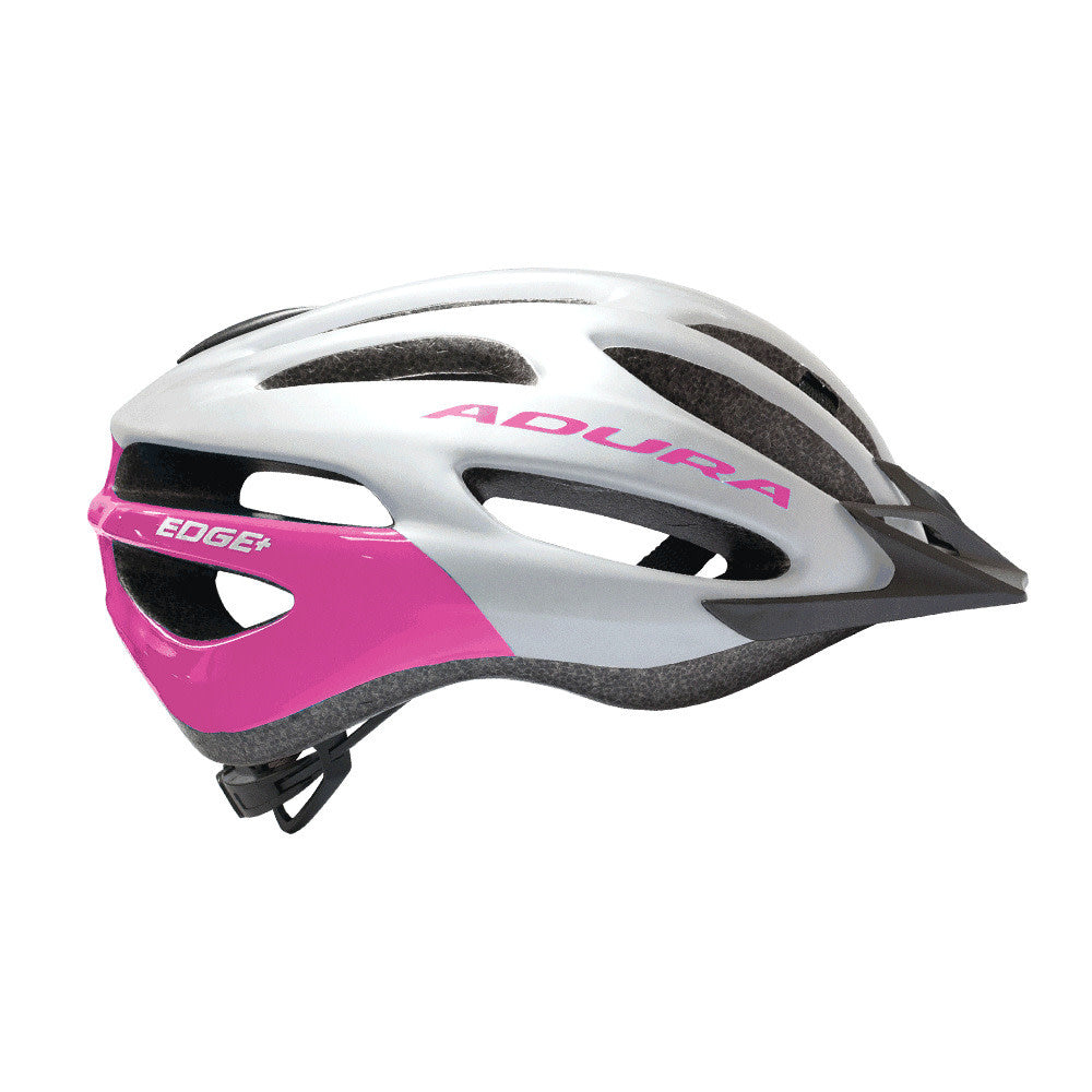 White pink Adura Edge Helmet on a white background