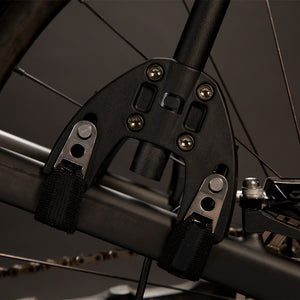 A close up picture of the Aeroe Spider Rear Bicycle Rack attachment to bike