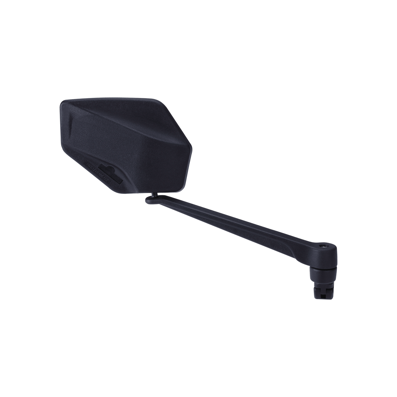 The back of a Bicycle Mirror with long arm against a white background