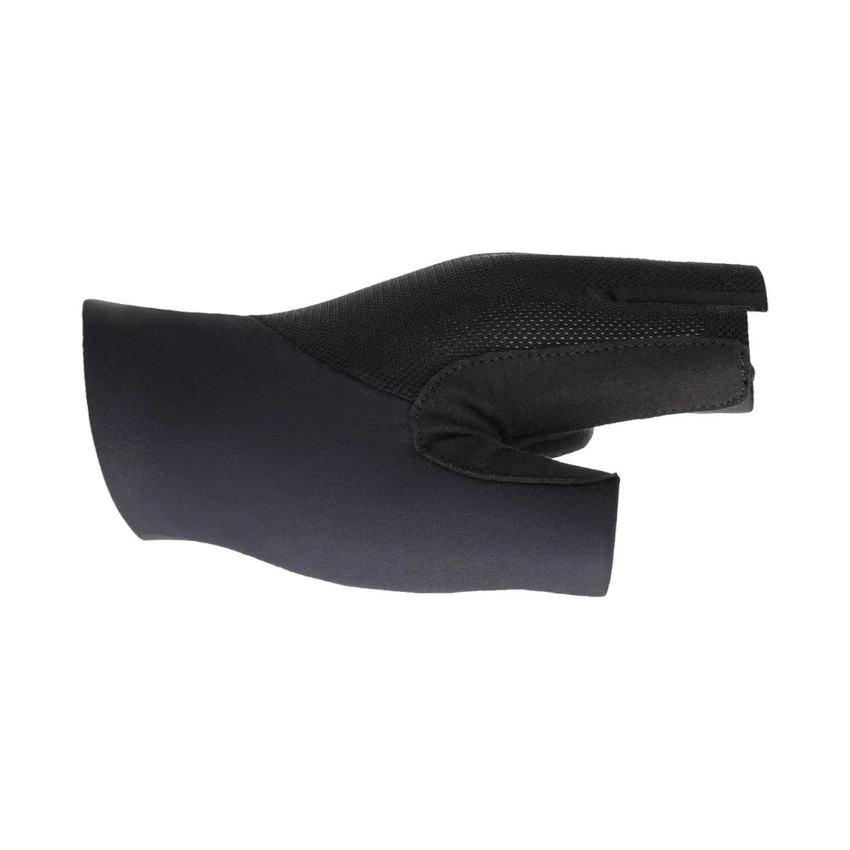 A black cycing glove shown from the side on a white background