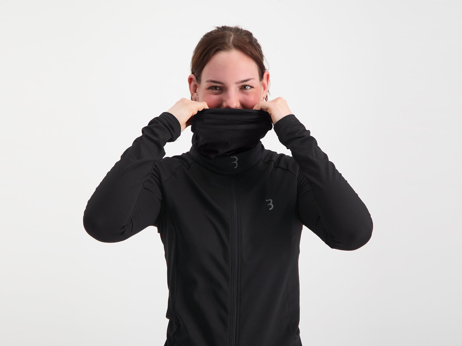 A picture of the BBB Comfort Neck being pulled up onto the face