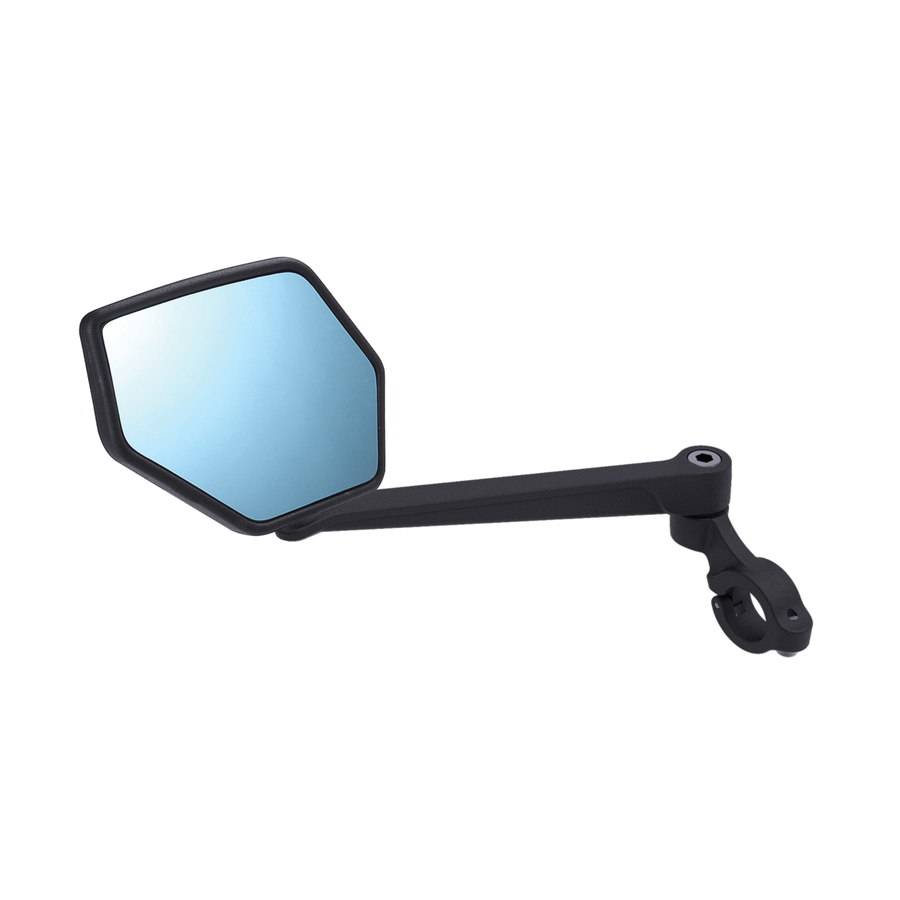 A bicycle mirror with long arm against a white background