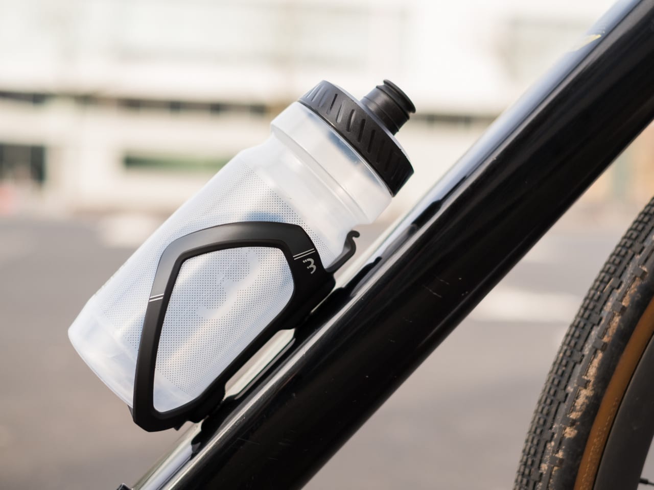 A picture of the BBB Flexcage Bottle Cage on a bicycle with bottle