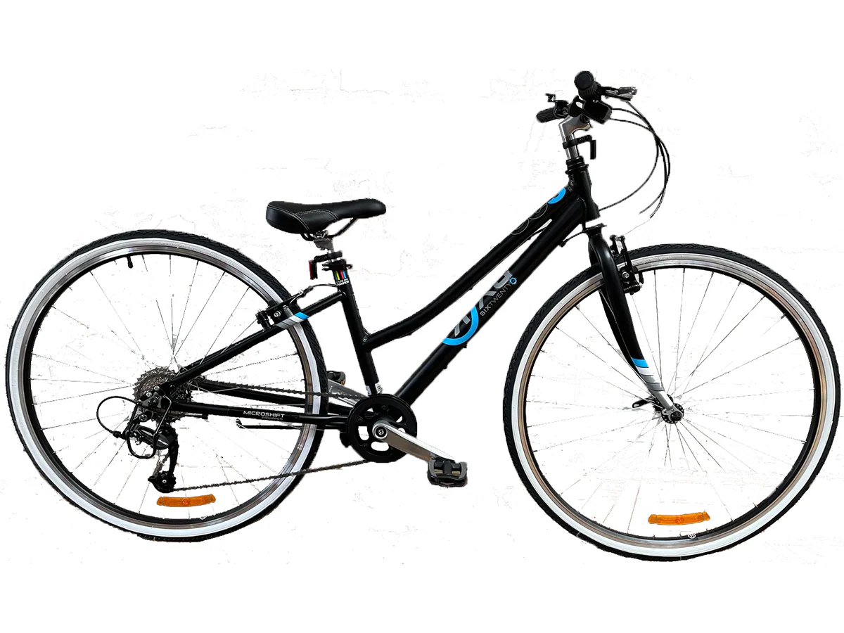 Black kids bicycle with blue accents on a white background