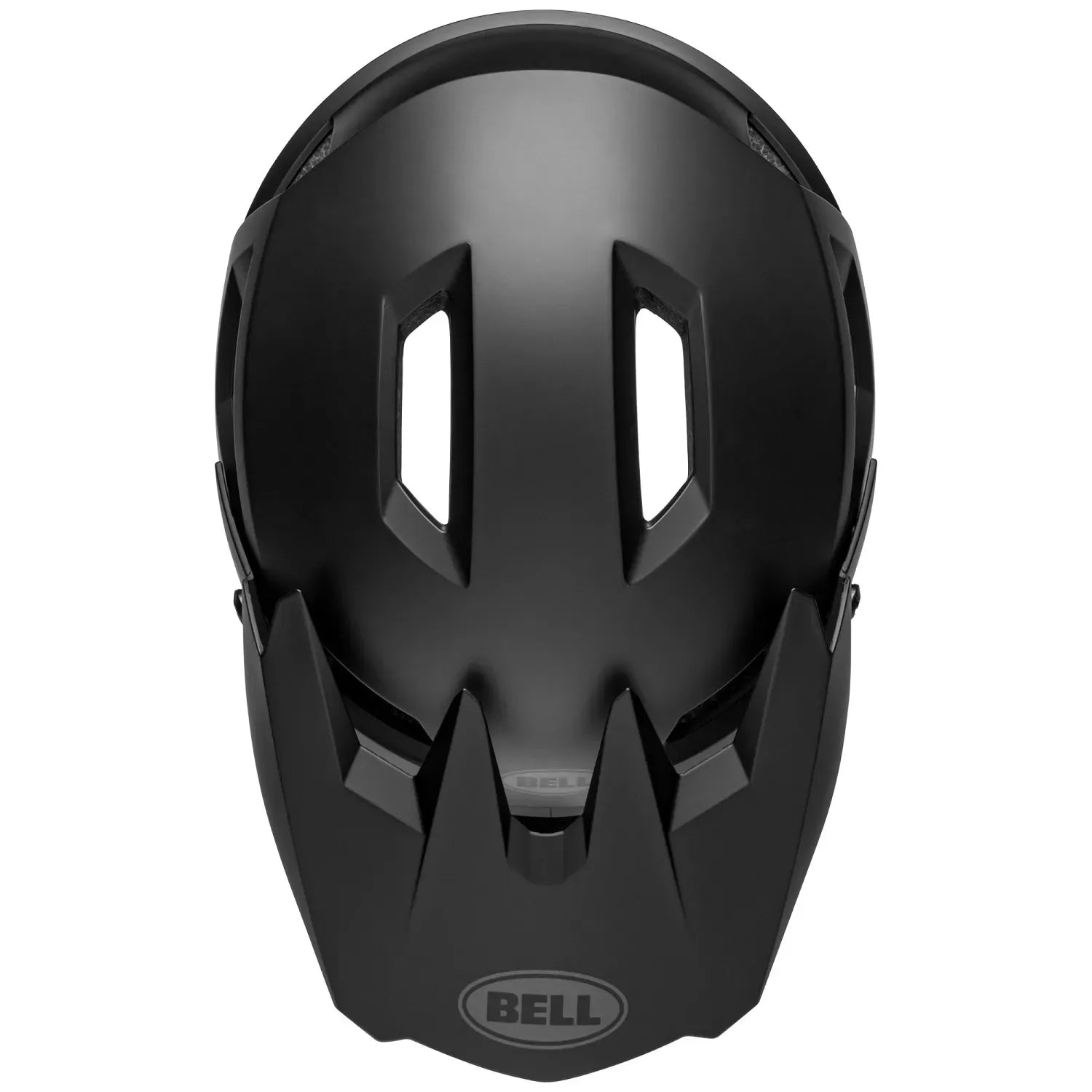 Black full face mountain bike helmet with Bell logo on a white background