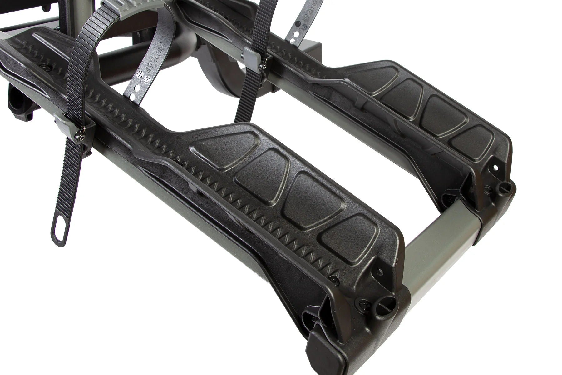 Close up of the wheel  mounts on a bike rack on a white background