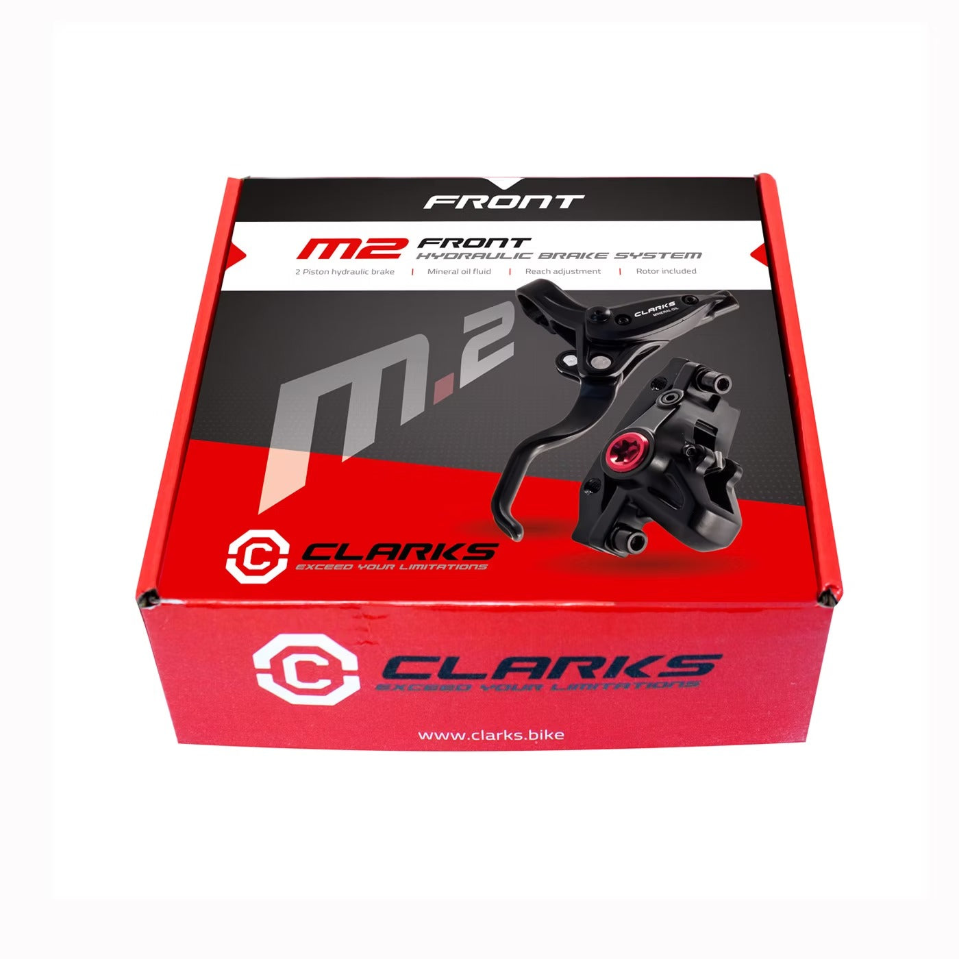 Clarks M2 front hydraulic brake system packaging on a white background