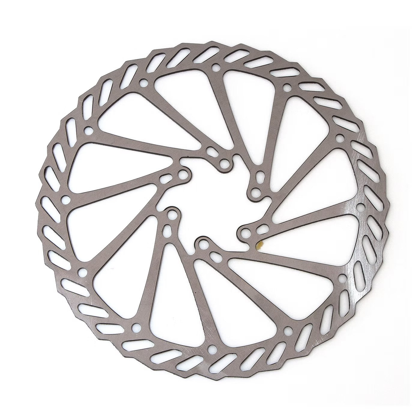 Bicycle disc brake rotor on a white background