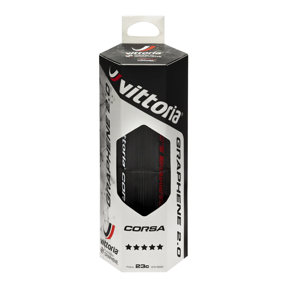Vittoria Graphene 2.0 Corsa bicycle tyre packaging on a white background