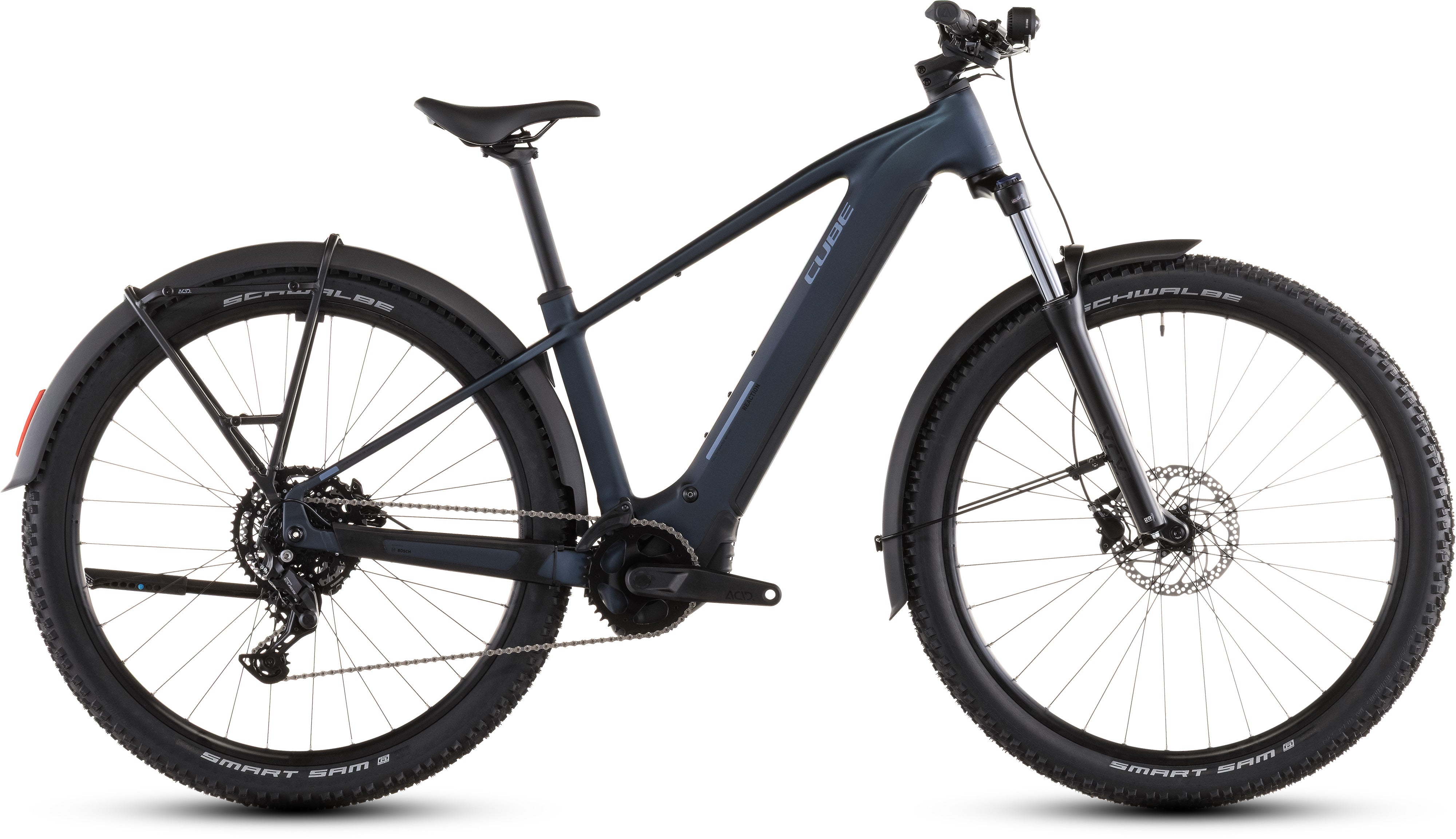 Blue electric mountain bike on a white background