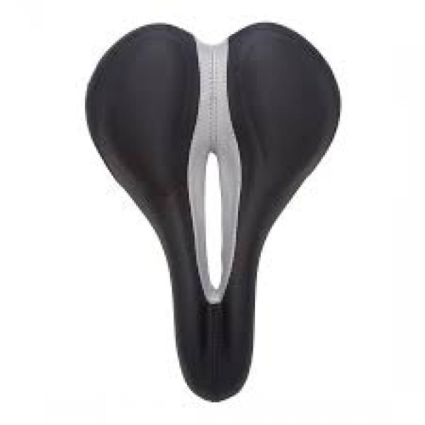 Black bicycle saddle on a white background
