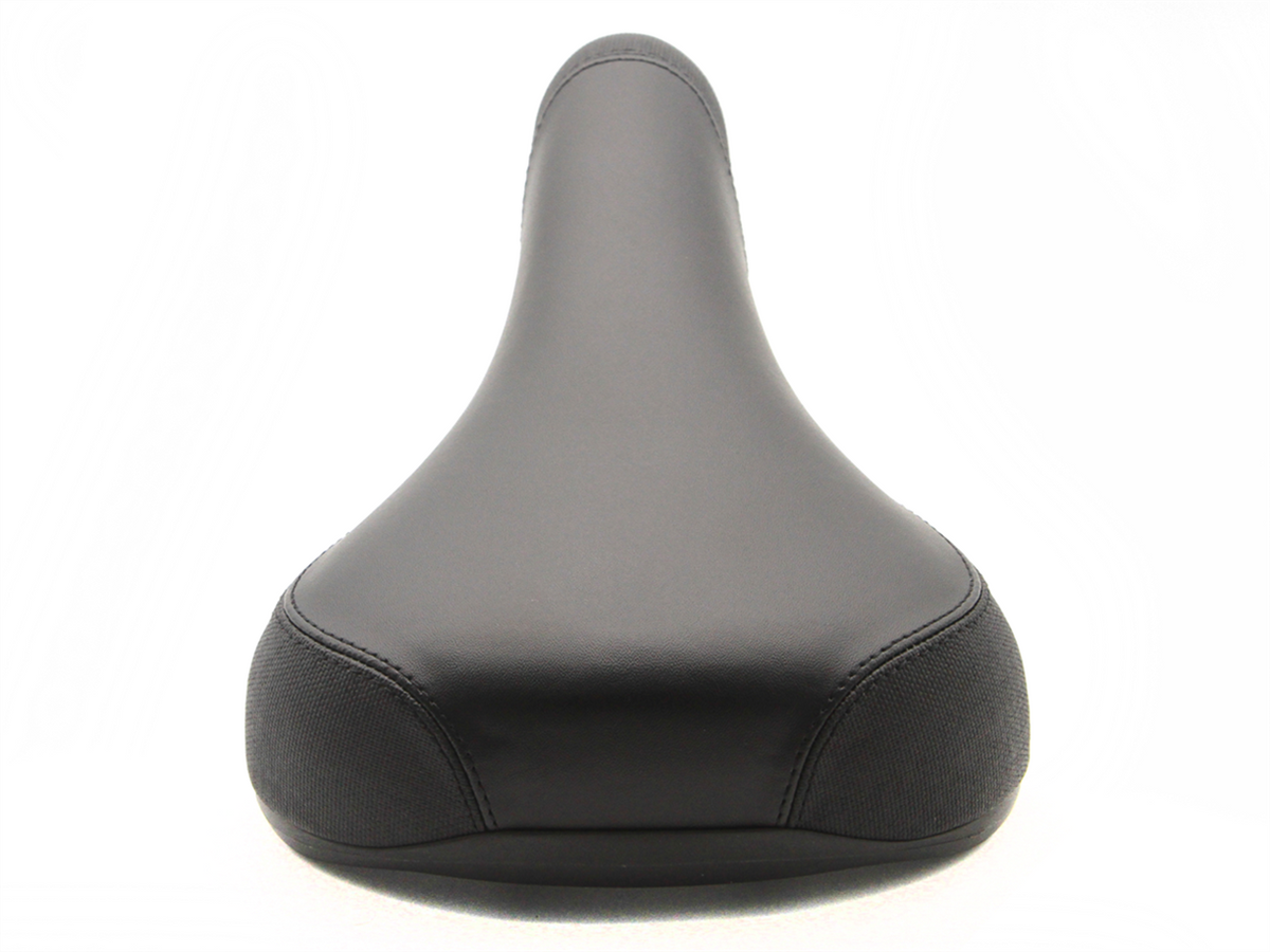 Black bicycle saddle on a white background