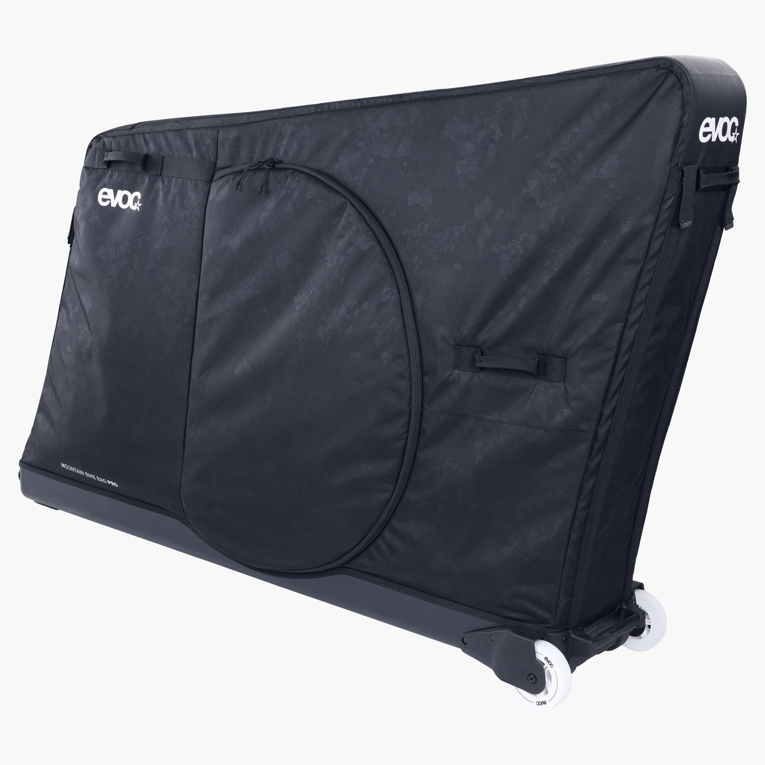 Black bike Travel Bag with Evoc branding on a white background