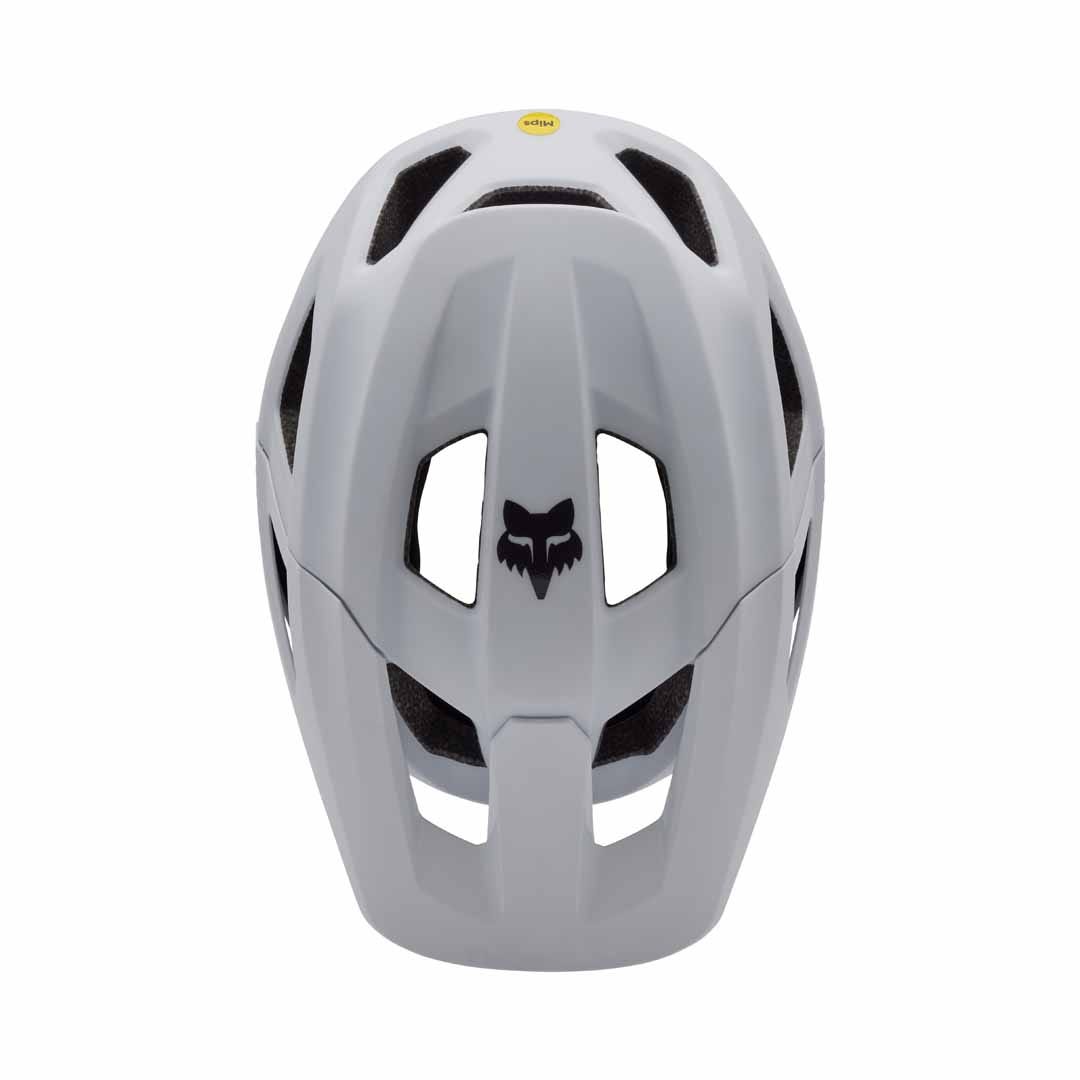 An aerial picture of the white Fox Mainframe Youth Helmet