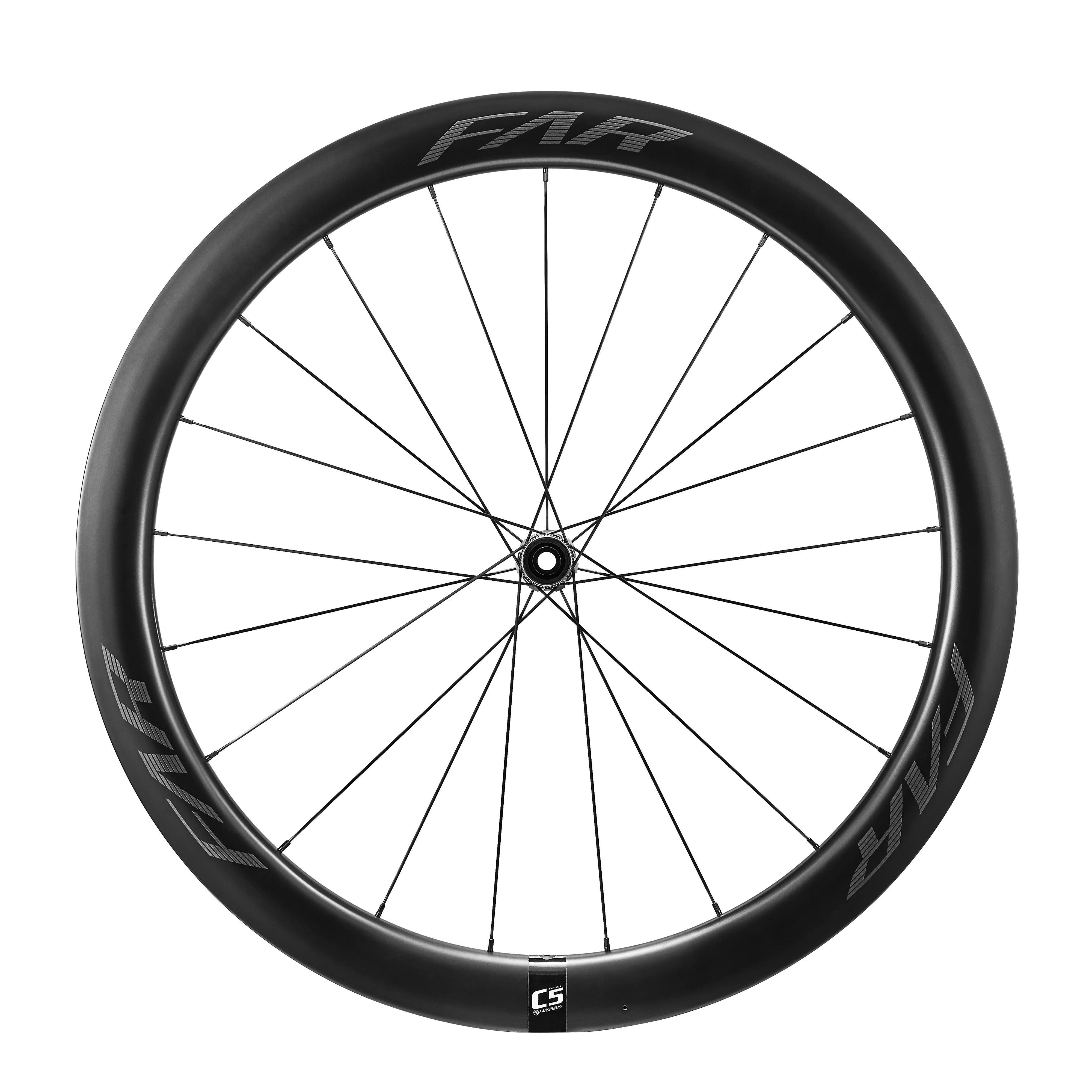 Black bicycle wheel with 'FARSPORT' branding on a white background