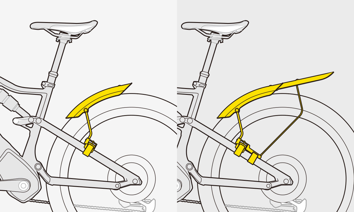 A diagram of the  Topeak Tetrafender M1 / M2 Set MTB Fork/Stay Mount Mudguards