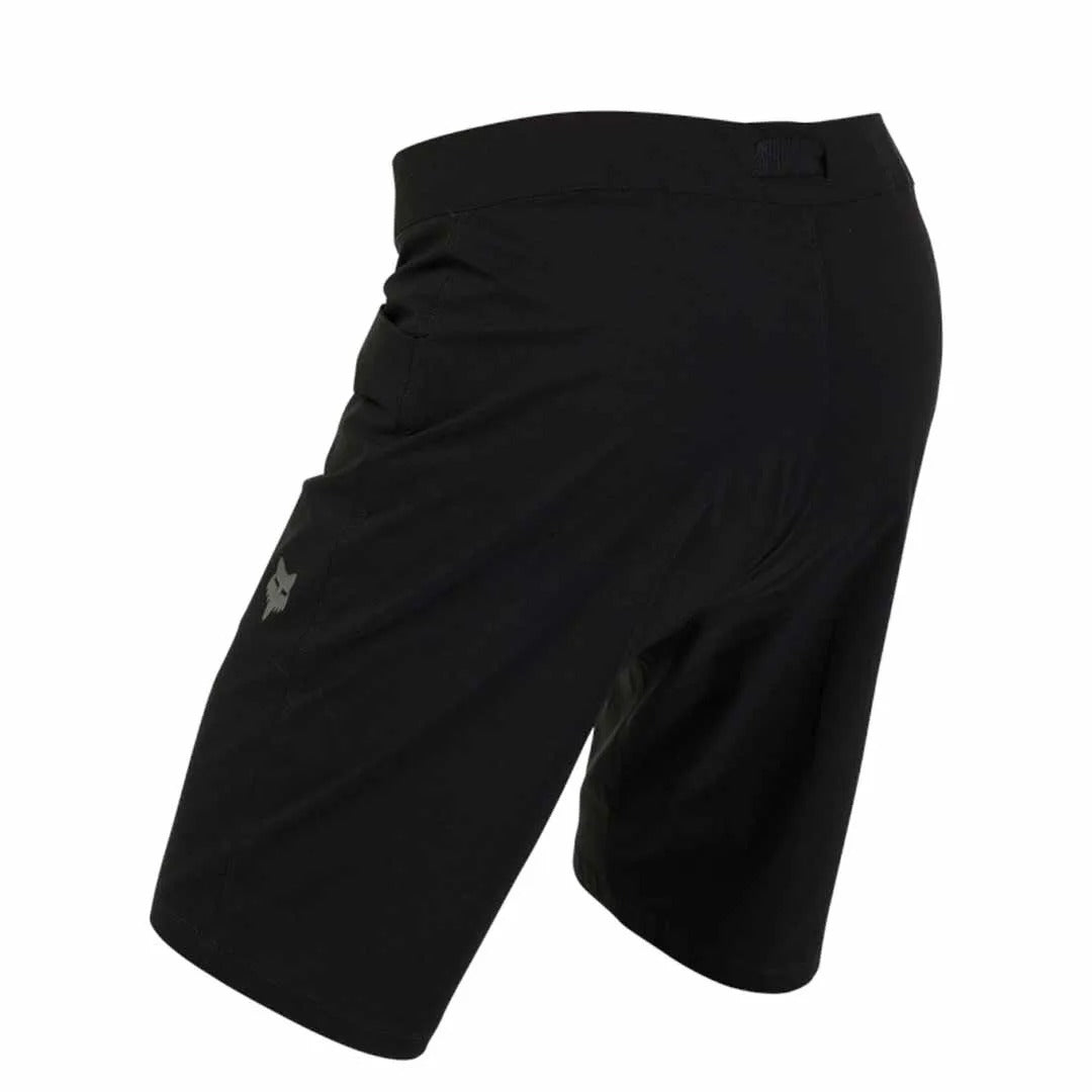 Black mountain bike shorts on a white background