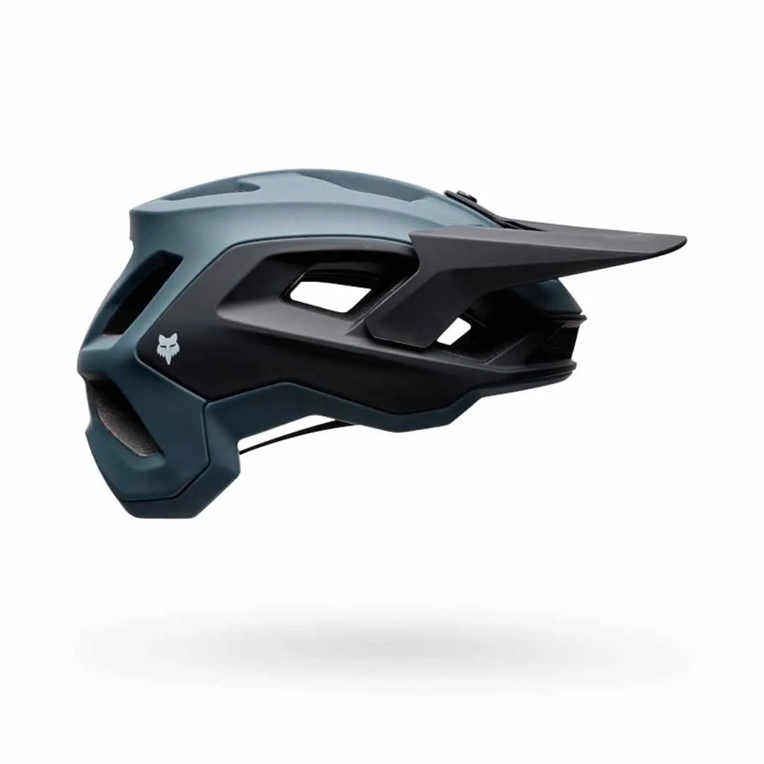 Blue and black Fox helmet on a white background
