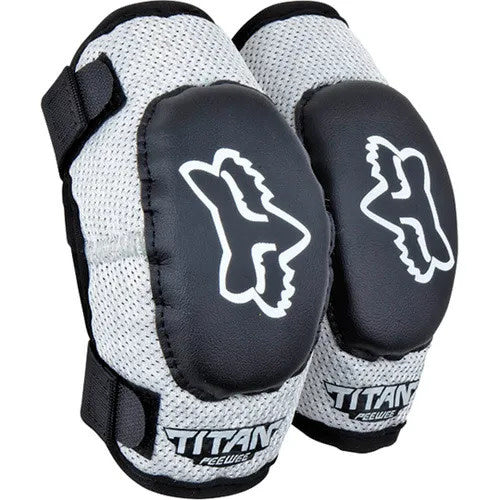 A pair of Fox Titan Peewee Elbow Guards on a white background