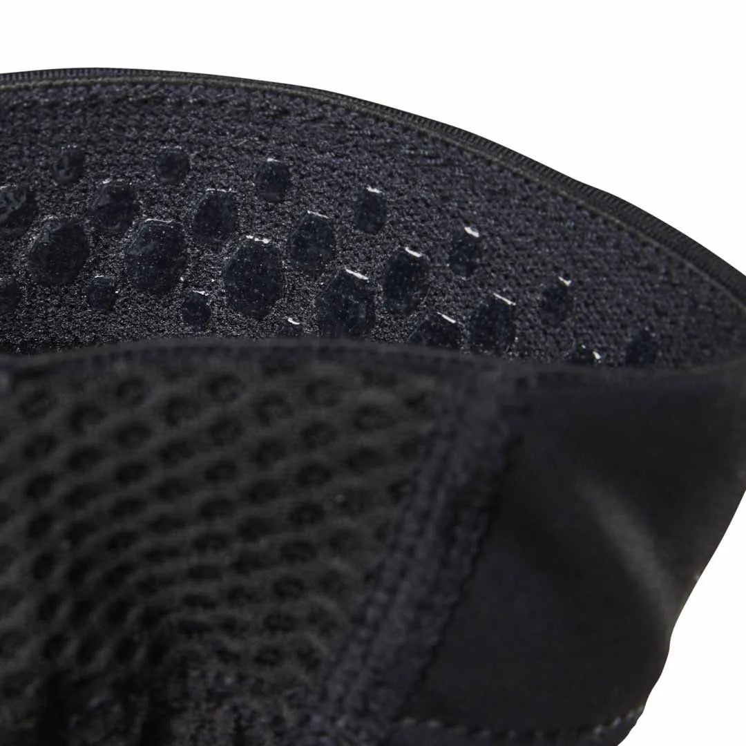 Close-up of a textured black gripper for  a mountain bike arm sleeve with a white background 