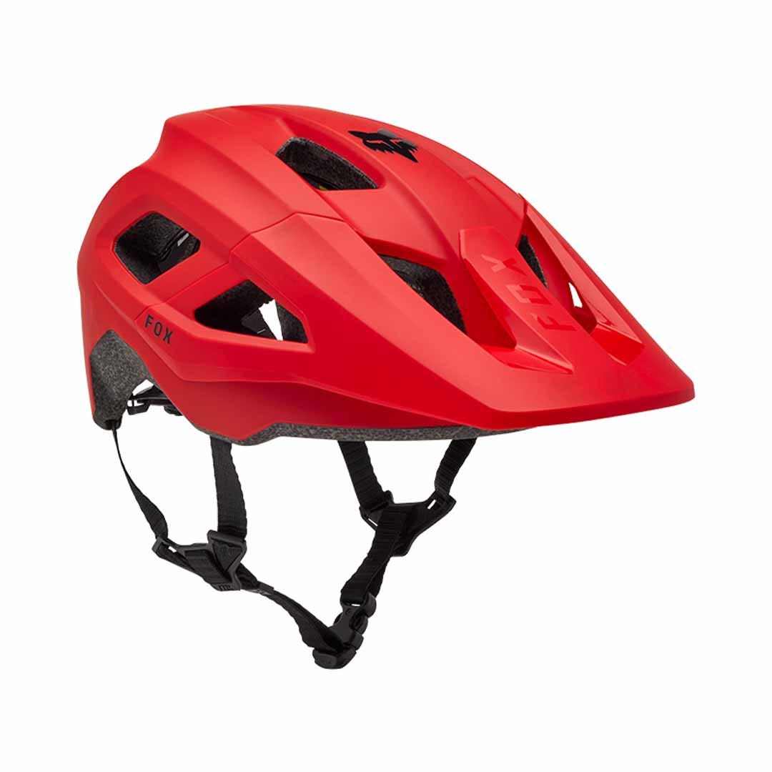 A picture of the fluro red Fox Youth Mainframe mountain bike helmet