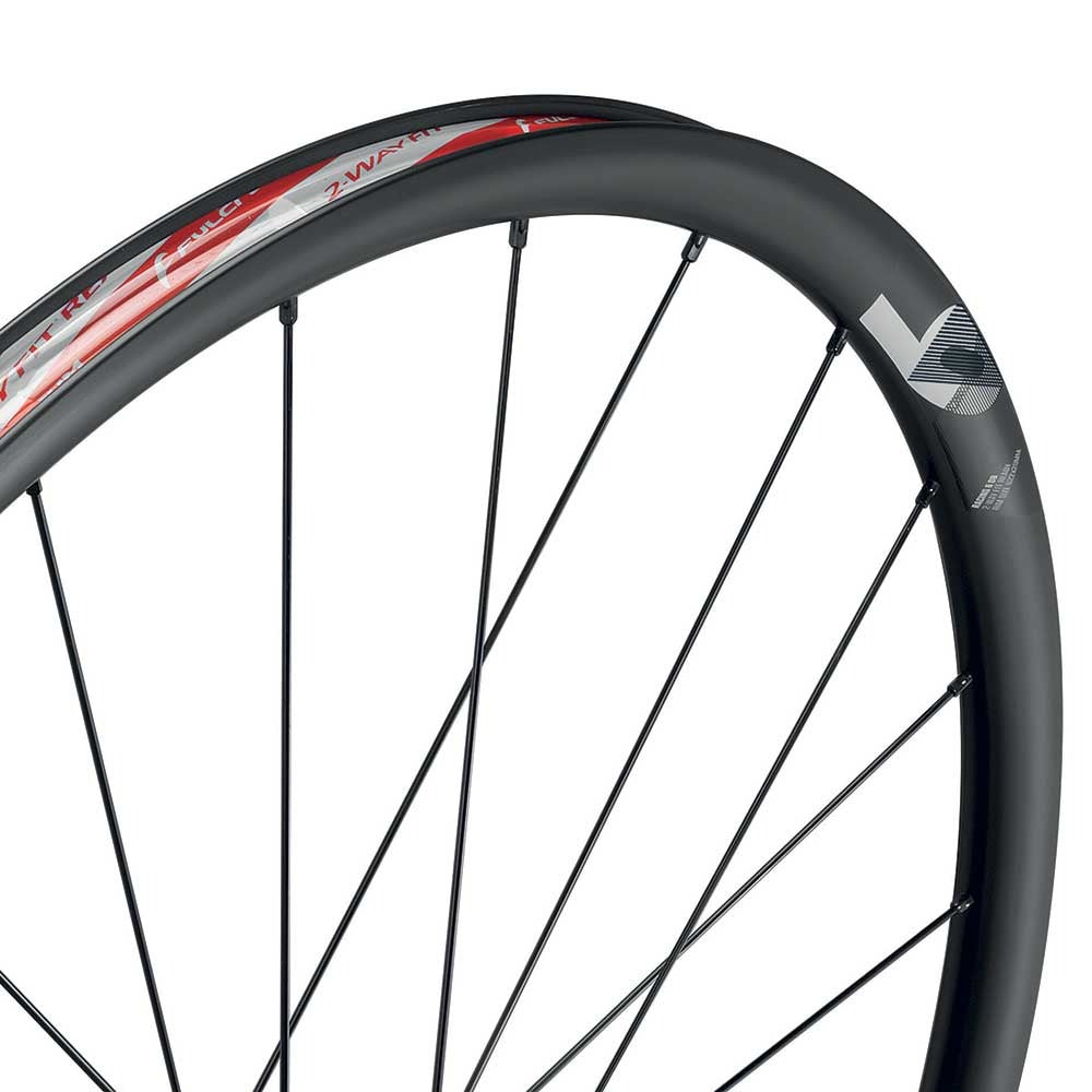 Close-up of a Fulcrum Road Bike wheel with a white background