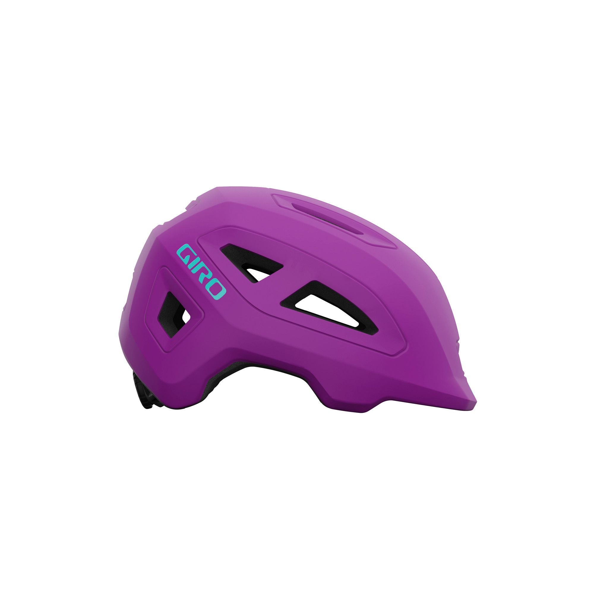 A side view of the purple matt Giro Scamp II Kids Helmet