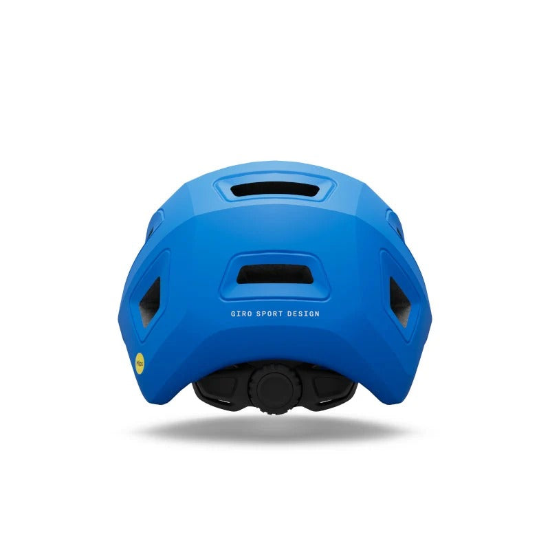 Blue helmet with 'Giro Sport Design' branding on a white background