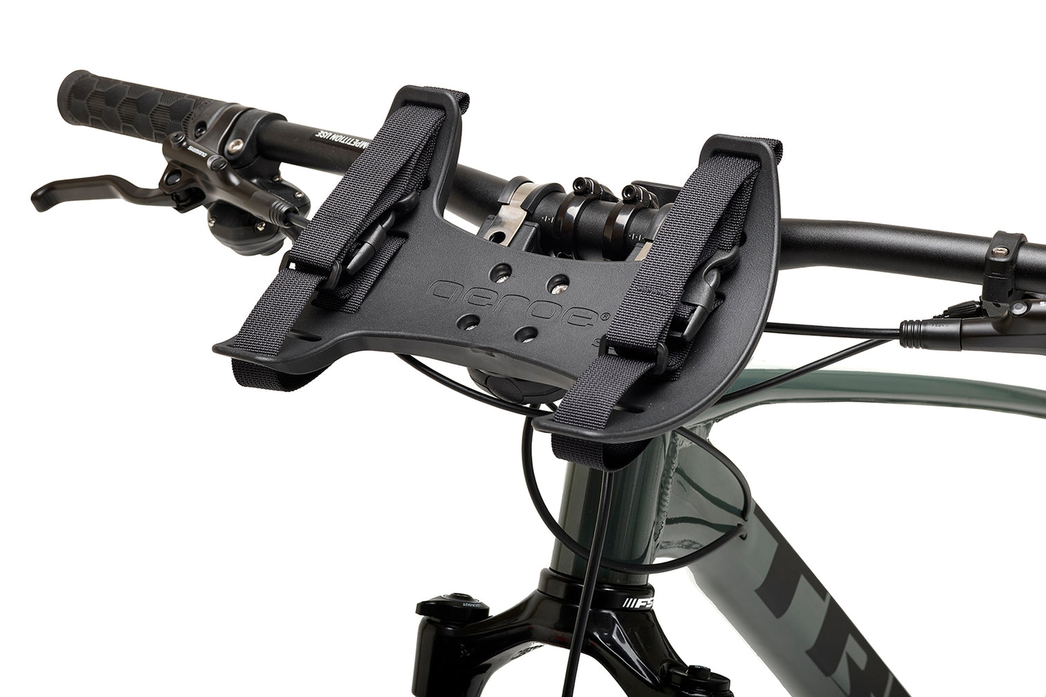 A picture of the Aeroe Spider Handlebar Cradle attached to handlebar of bike