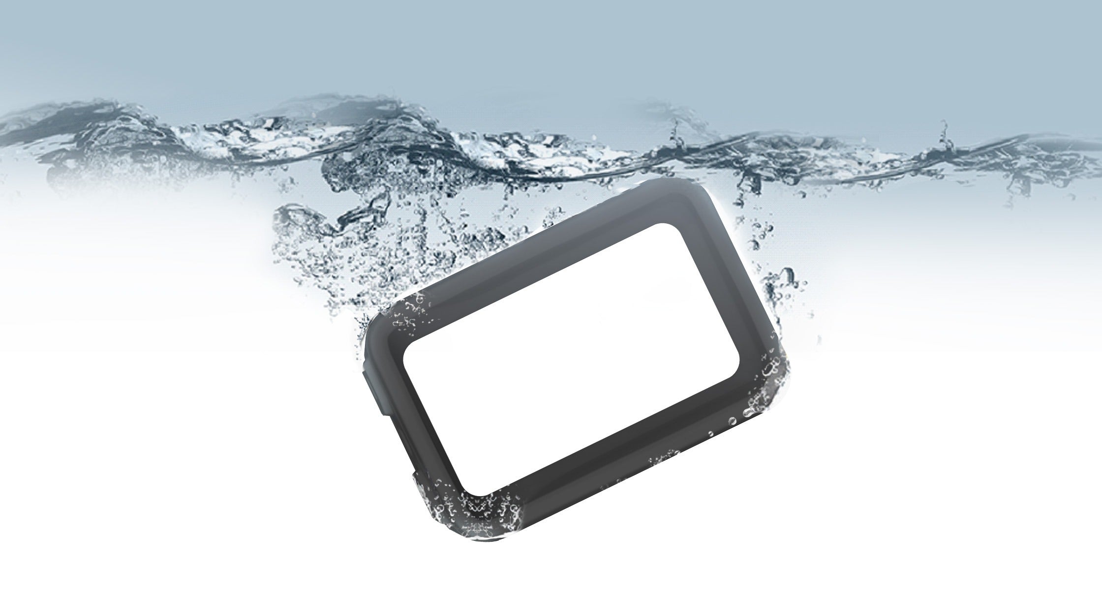Cycling Computer Cover emerging from water with a light blue gradient background