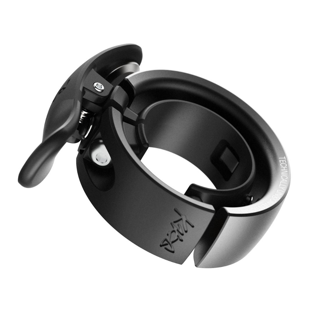 Black Knog Bicycle Bell against a white background