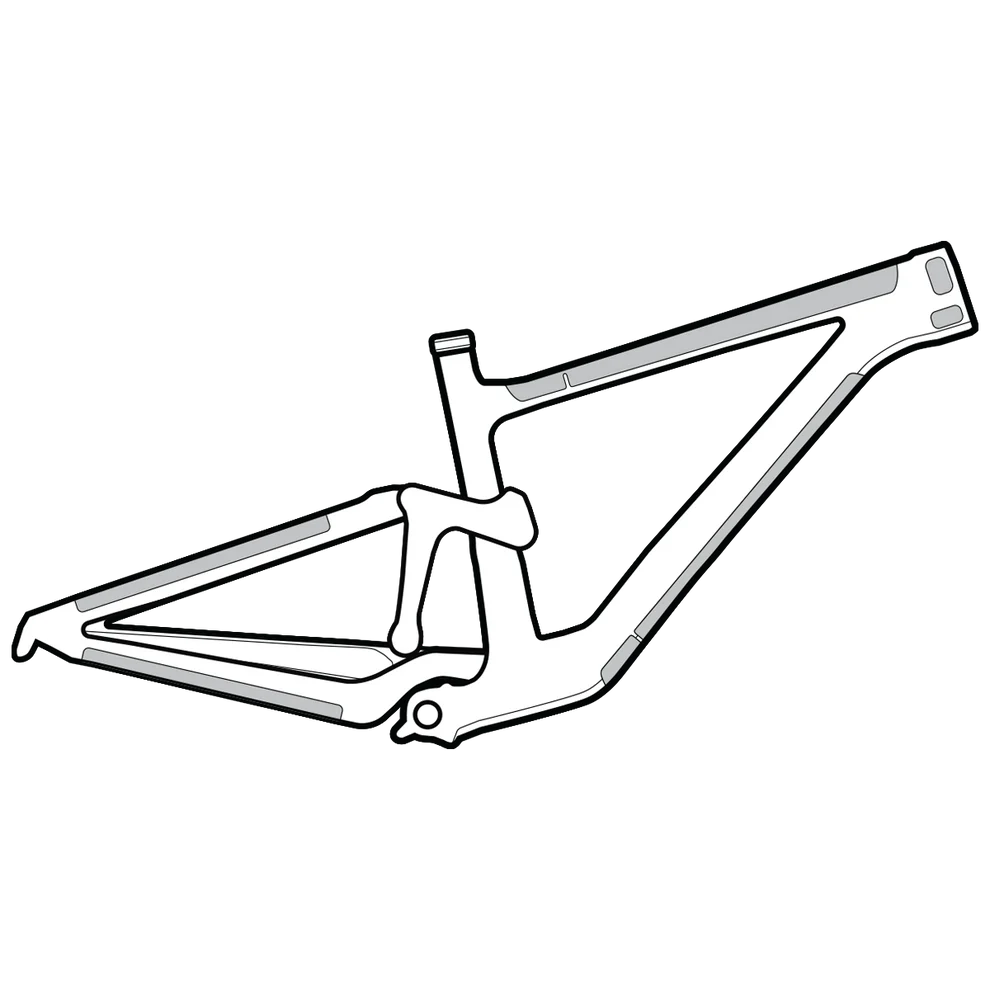 Line drawing of a bicycle frame with frame wrap installed on frame on a white background