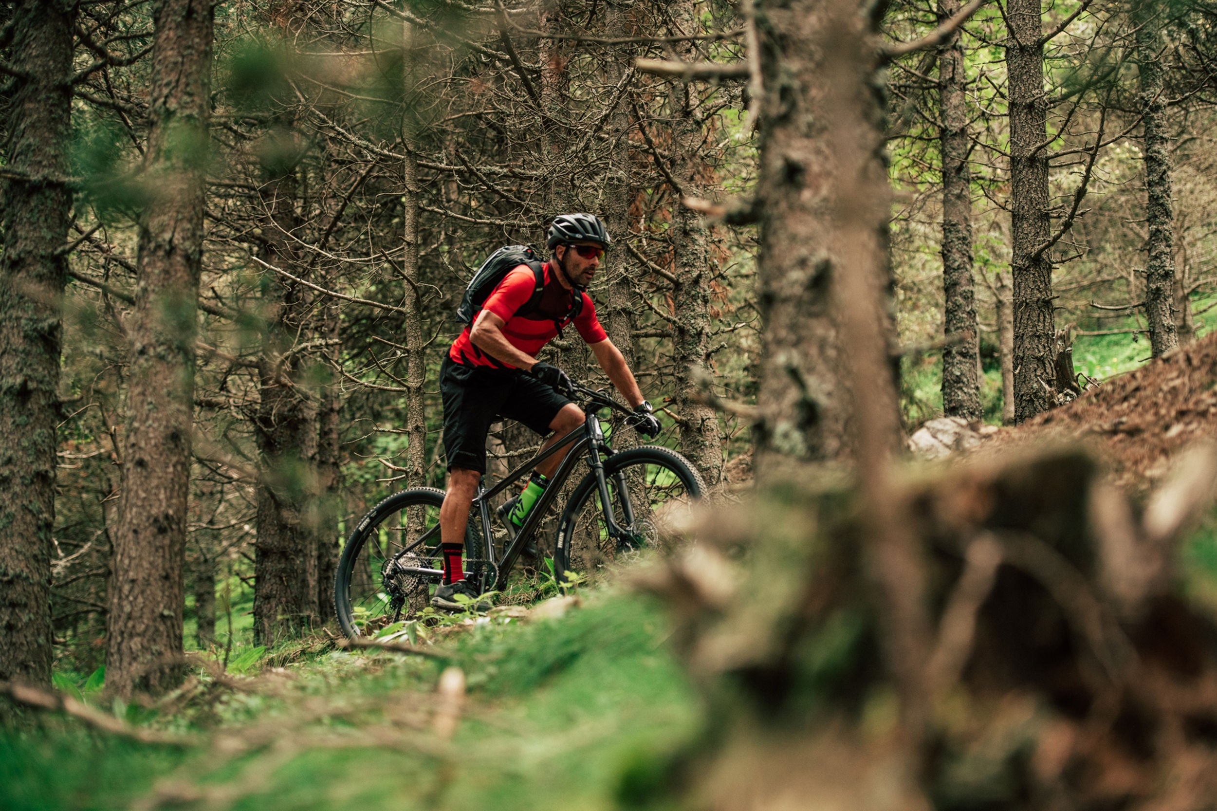 a picture of somone riding a Merida mountain bike on a trail