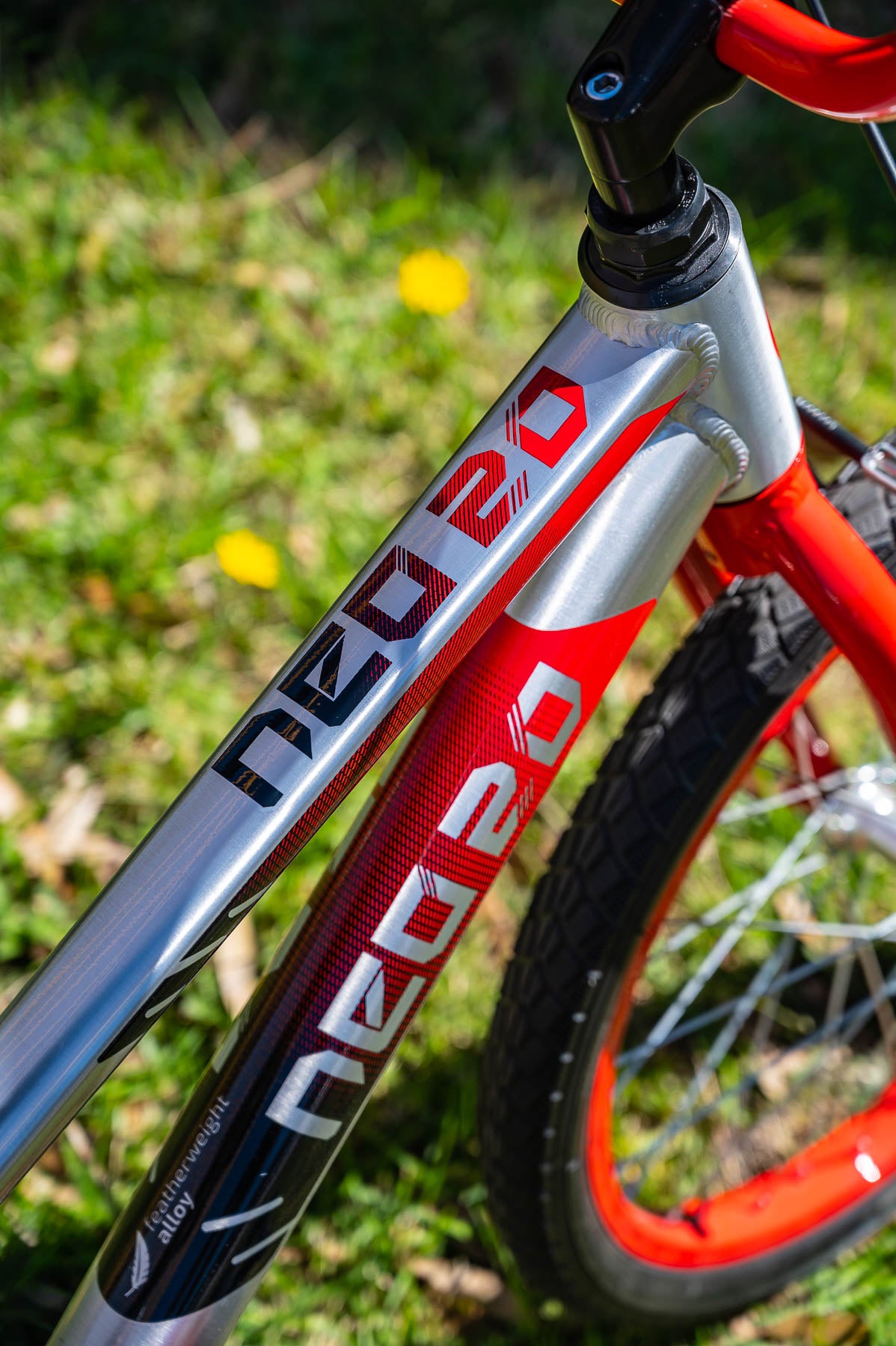 A picture of the black red Neo 20" Boys Bike on the grass