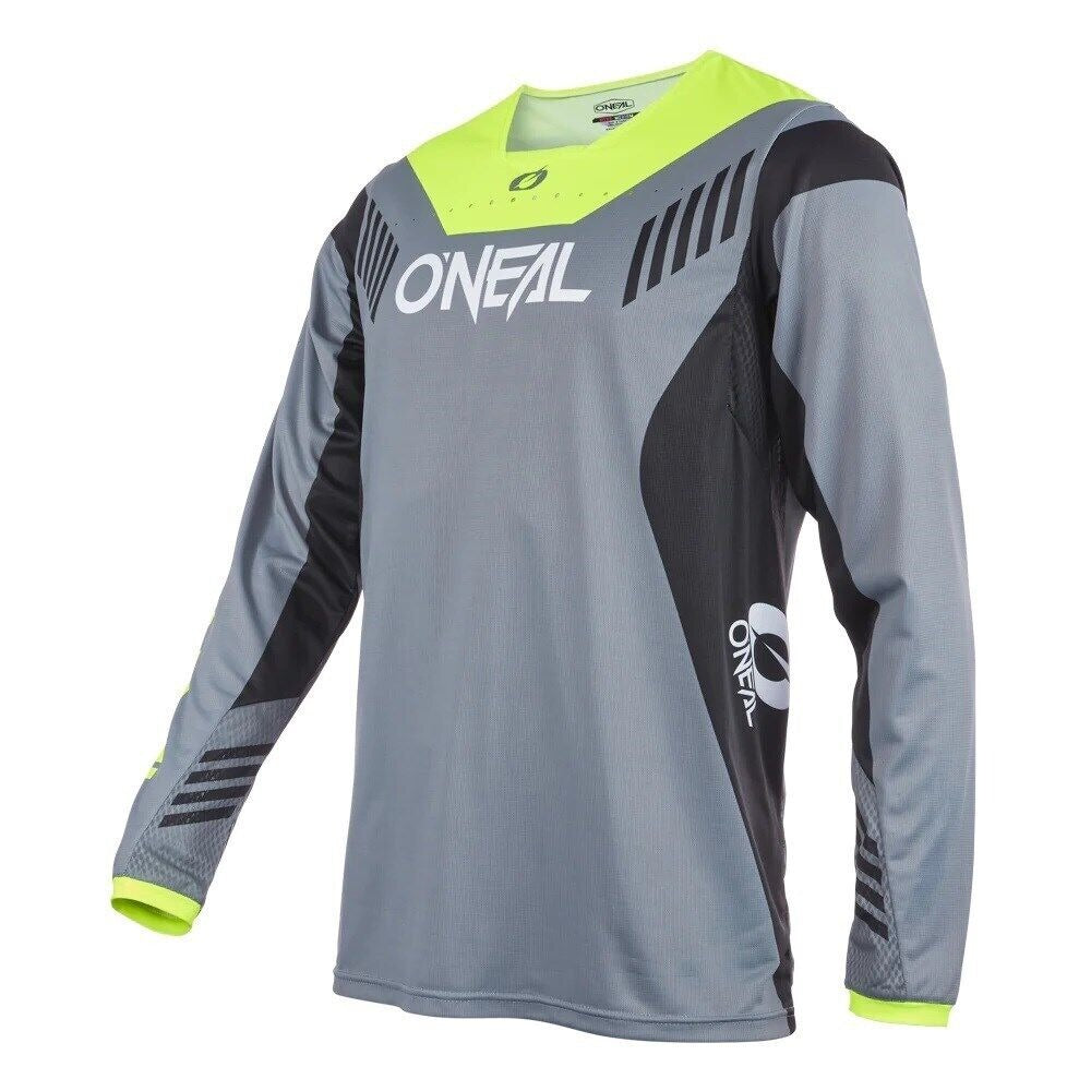 Gray long-sleeve shirt with black and green accents featuring the O'Neal brand on a white background.