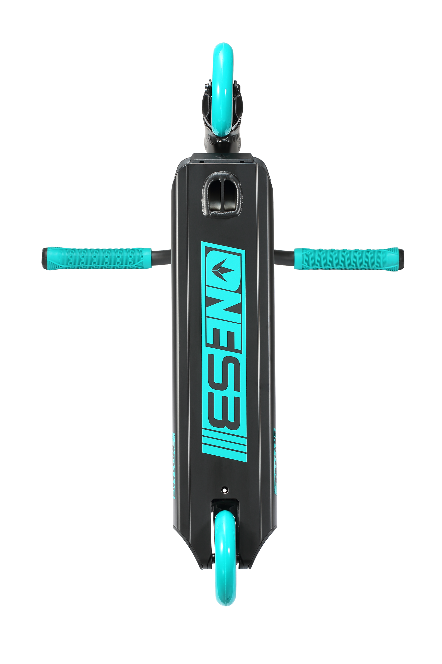 A picture of the bottom the teal Envy One Series 3 Scooter