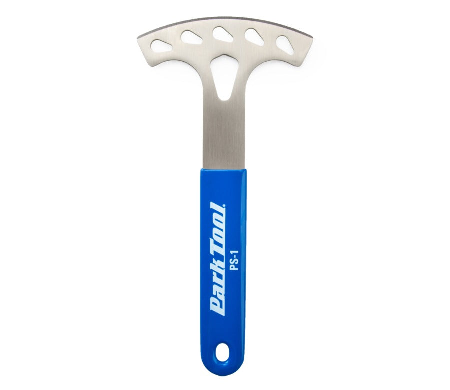 Blue and silver bicycle brake spreader tool with 'Park Tool' branding on a white background
