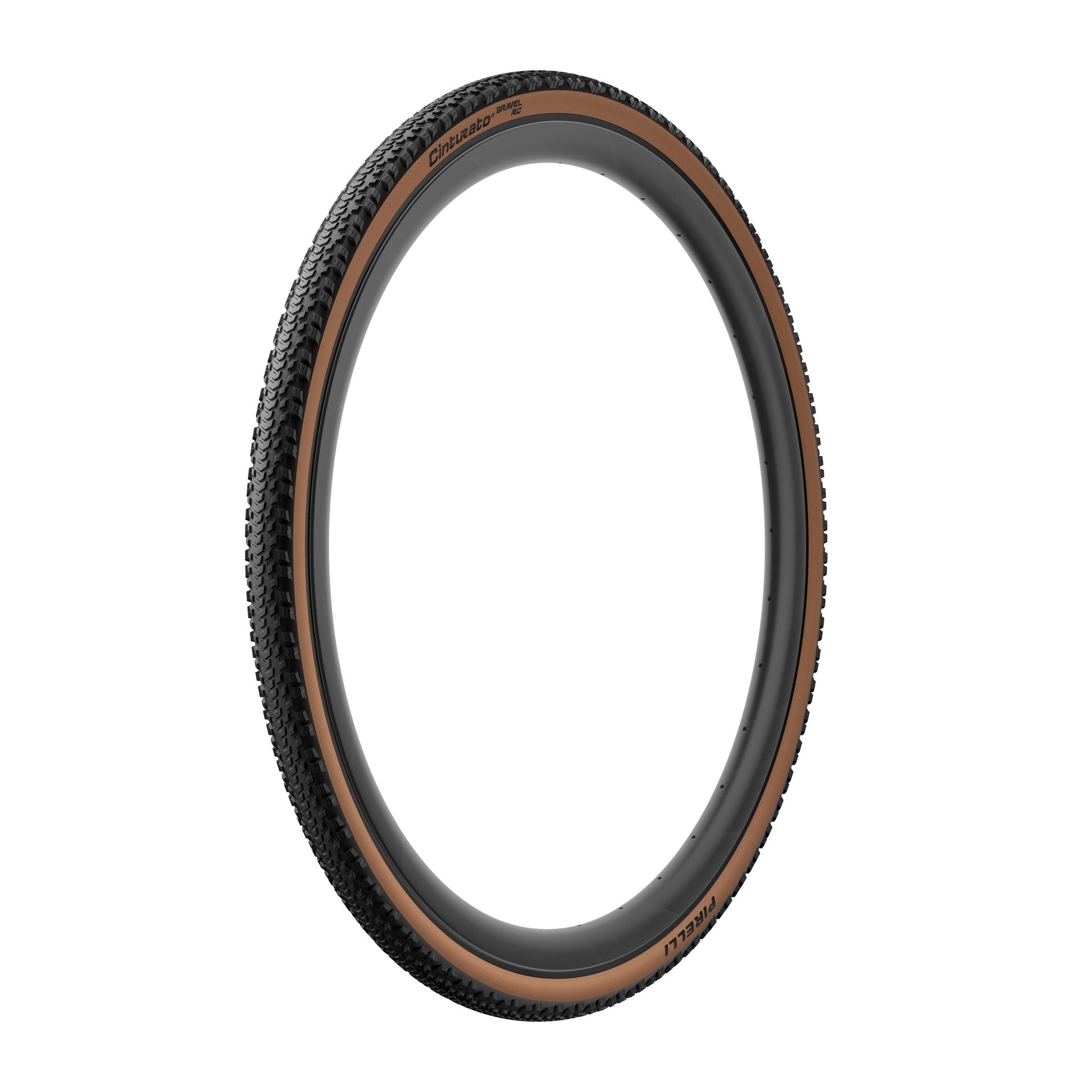 Bicycle gravel tyre with brown sidewall on a white background